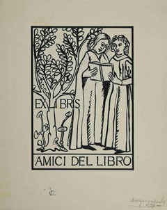 Vintage Ex-Libris - Amici del Libro - woodcut - Mid 20th Century
