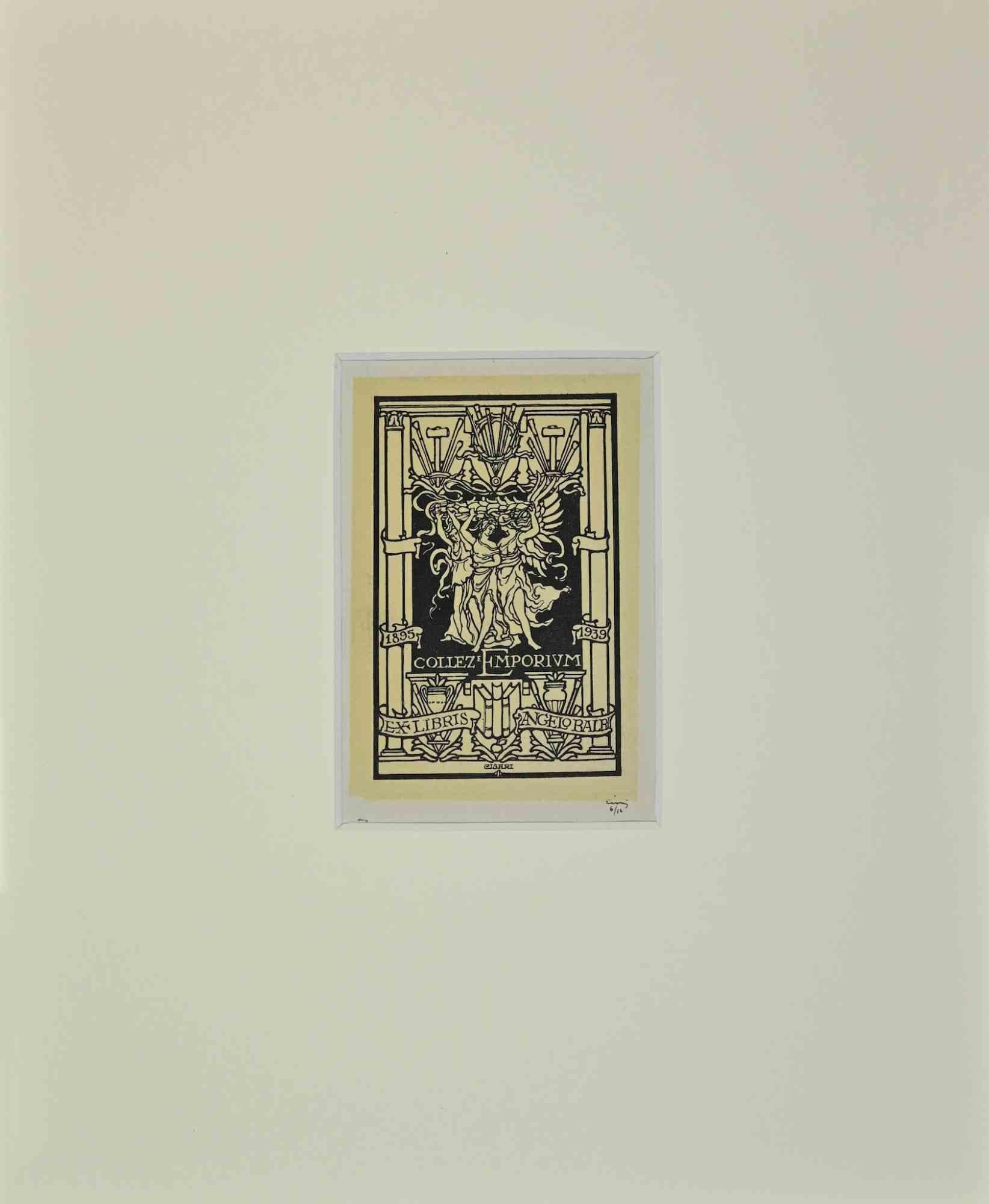 Unknown Figurative Print – Ex Libris - Angelo Balbi - Holzschnitt - Mitte des 20.