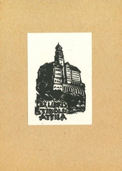Vintage Ex Libris Attila - Original Woodcut Print - Mid-20th Century