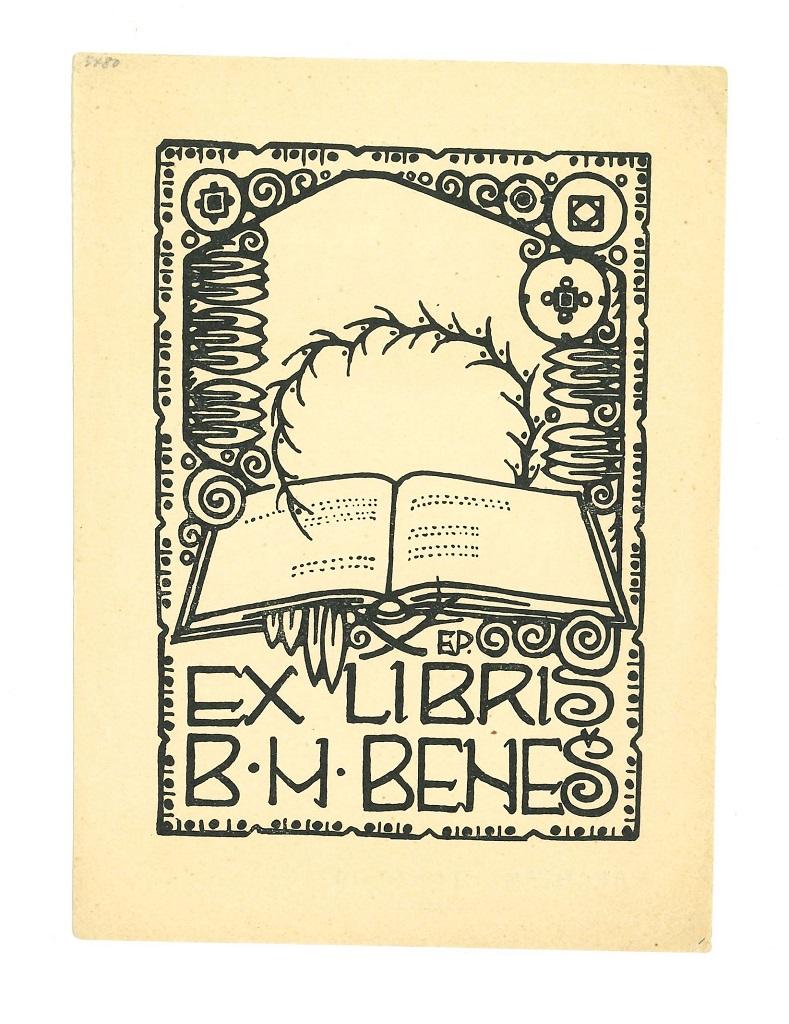 Ex Libris Benes - Woodcut Print - Mid-20th Century