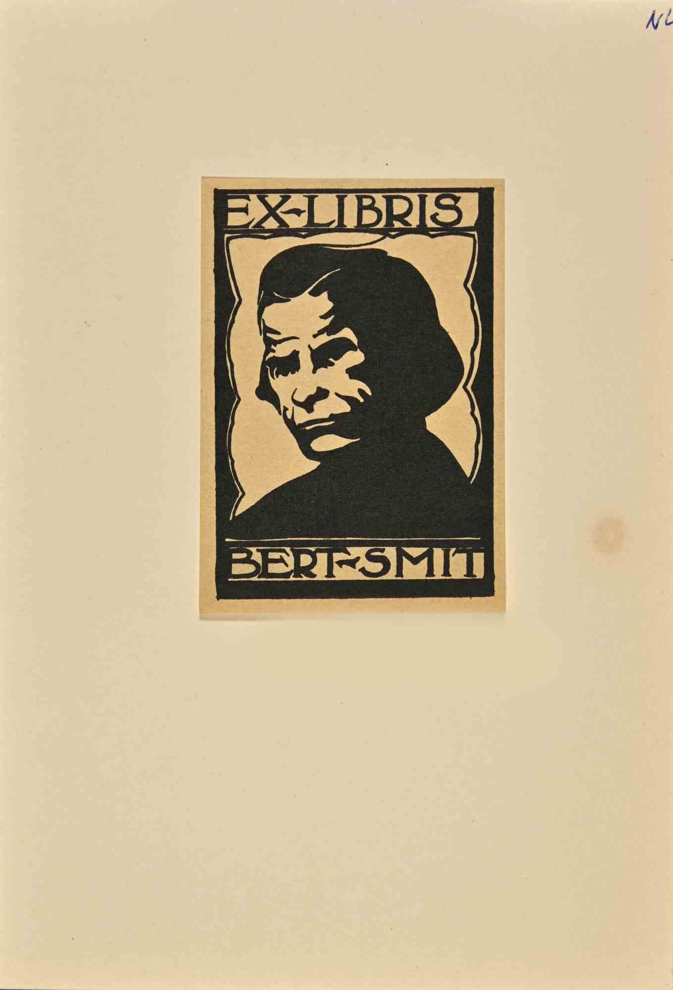 Unknown Figurative Print – Ex Libris Bert-Smit – Holzschnitt – Mitte des 20. Jahrhunderts