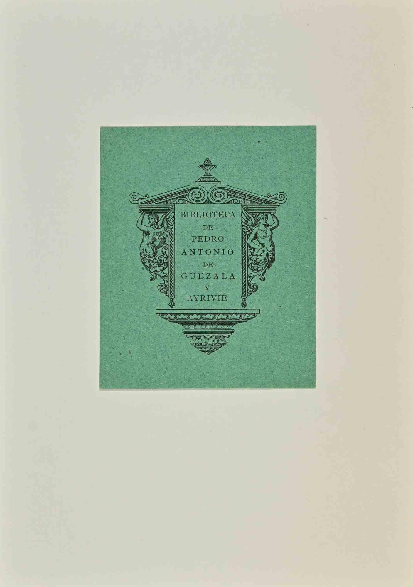 Unknown Figurative Print – Ex Libris Biblioteca De Pedro Antonio De Guezala y Ayrivié - Holzschnitt