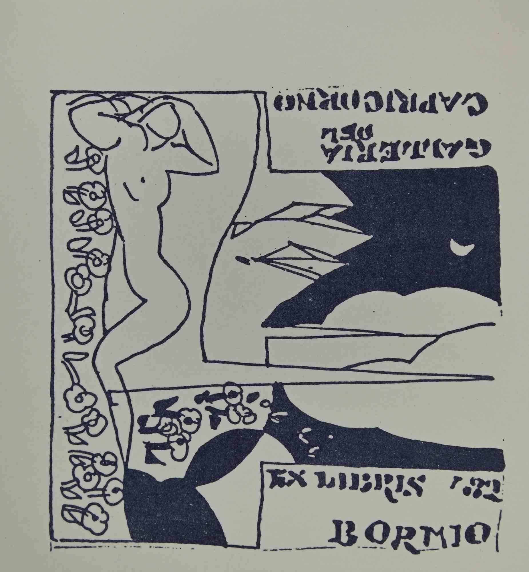 Unknown Figurative Print - Ex-Libris - Bormio - Woodcut - Mid 20th Century