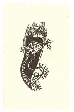 Ex Libris Bosznay Karoly - Grabado xilográfico original - Años 50