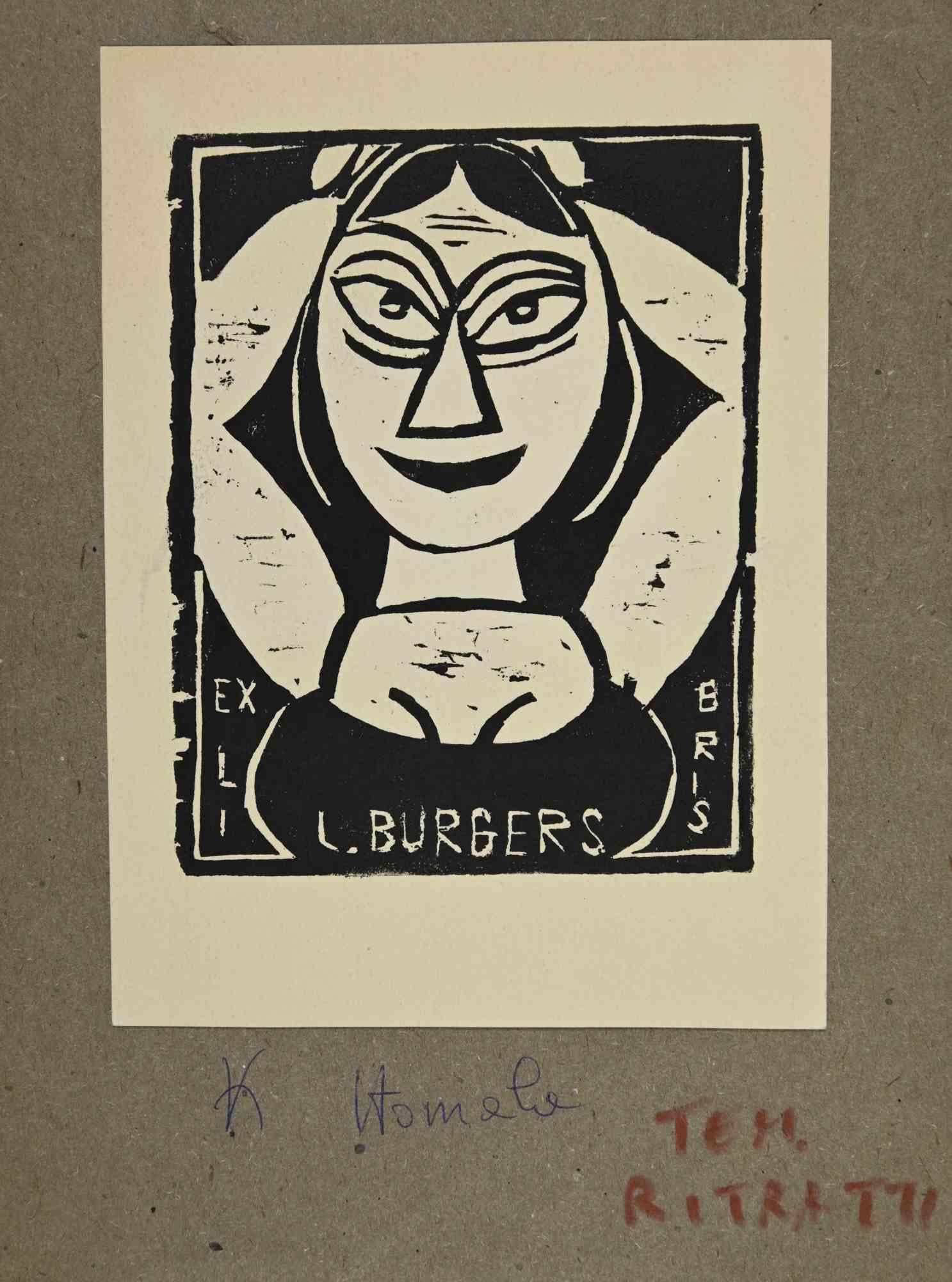 Unknown Figurative Print - Ex-Libris - Burgers - woodcut- Mid 20th Century