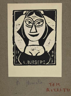 Vintage Ex-Libris - Burgers - woodcut- Mid 20th Century