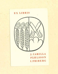 Vintage Ex Libris Camilla Friberg - Original Woodcut - Mid-20th Century