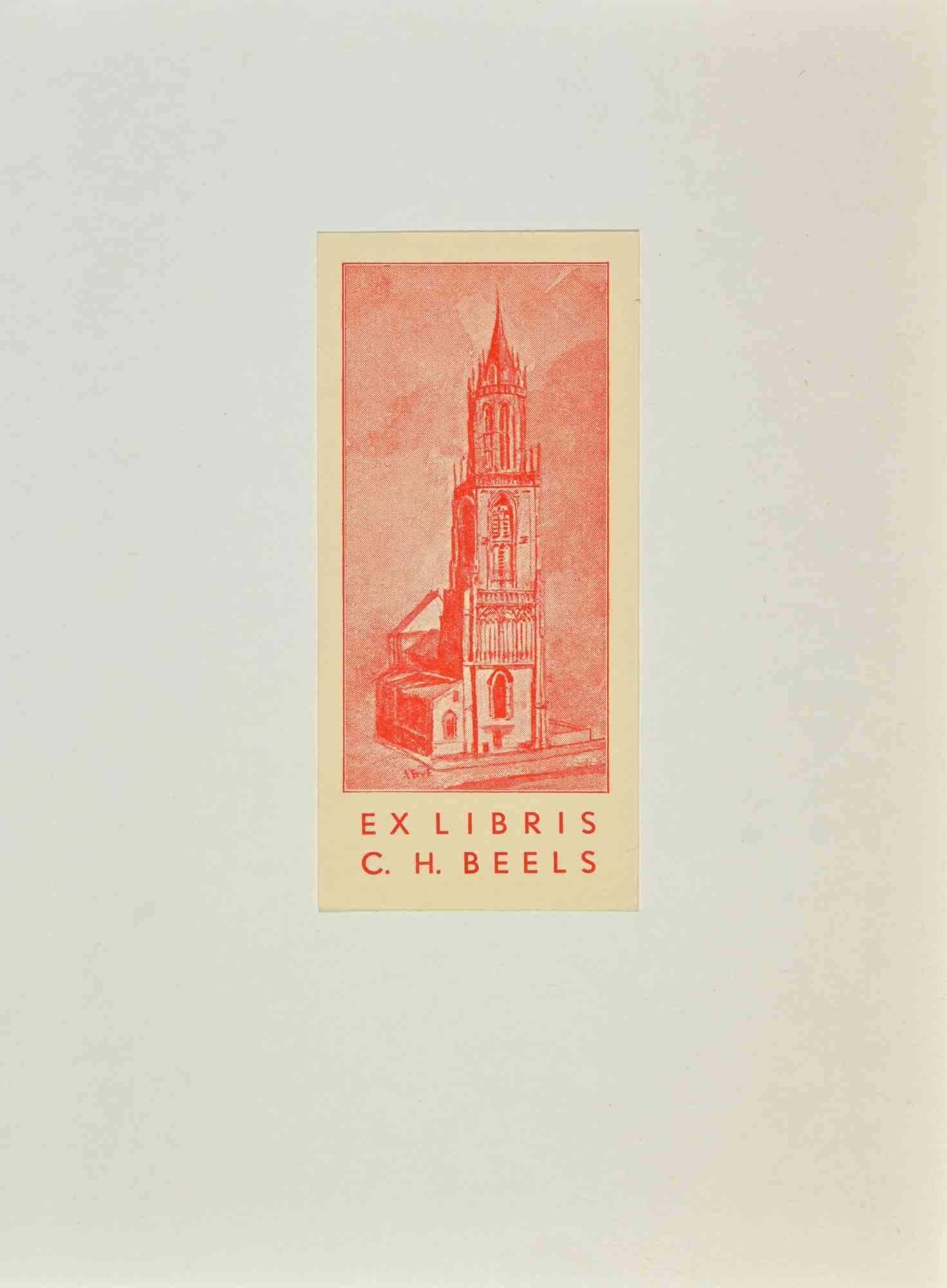 Unknown Figurative Print - Ex Libris - C.H. Beels - Woodcut - Mid 20th Century