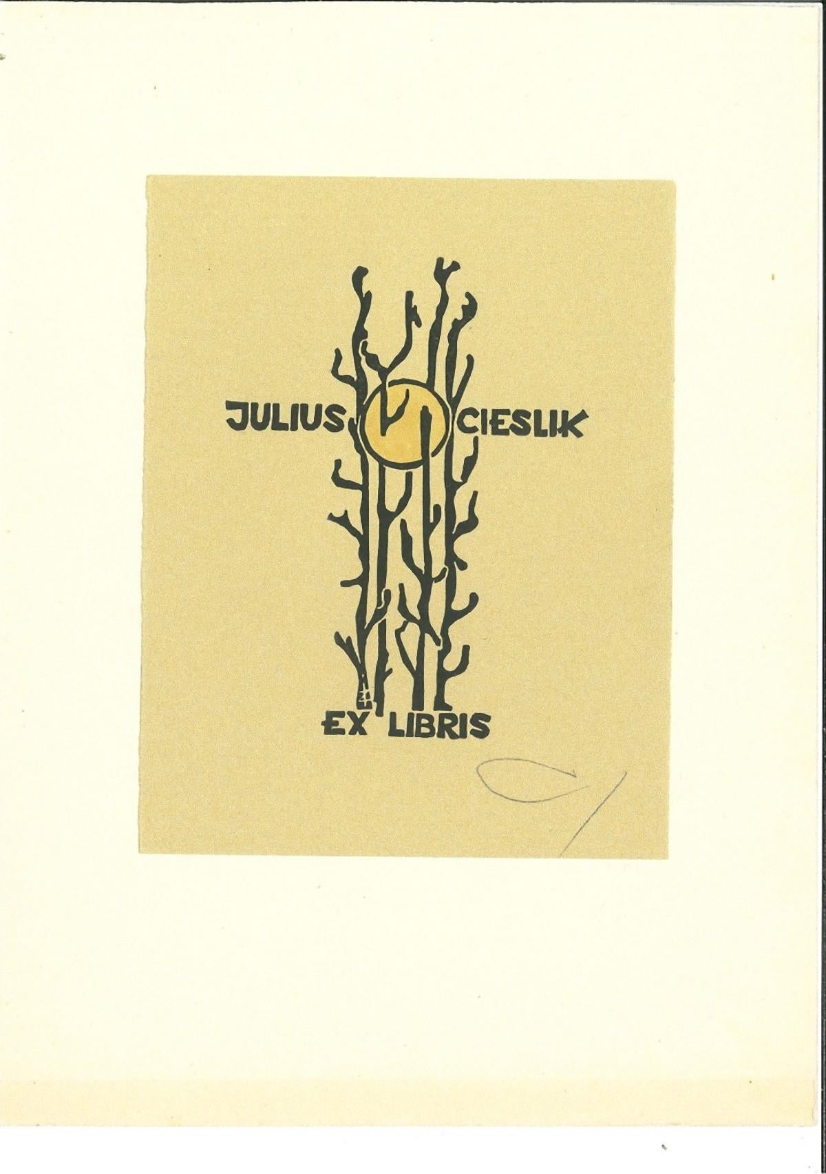 Unknown Figurative Print – Libris Cieslik - Original Holzschnittdruck - Mitte des 20. Jahrhunderts