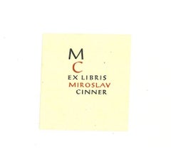 Ex Libris Cinner  Holzschnitt-Druck – Mitte des 20. Jahrhunderts