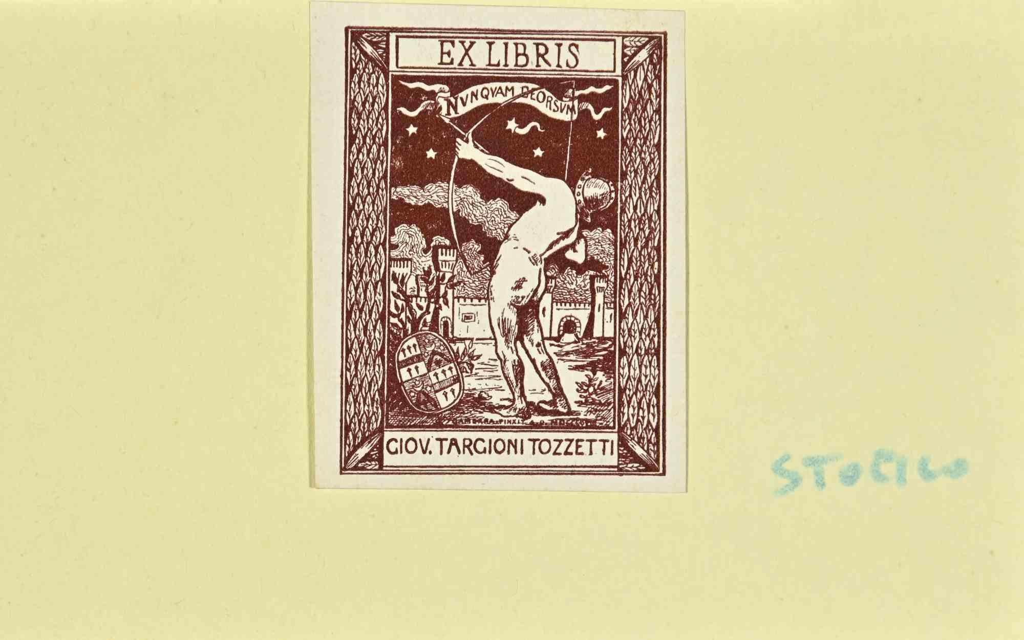 Unknown Figurative Print - Ex Libris - Ciov.Targioni Tozzetti - woodcut - Mid 20th Century