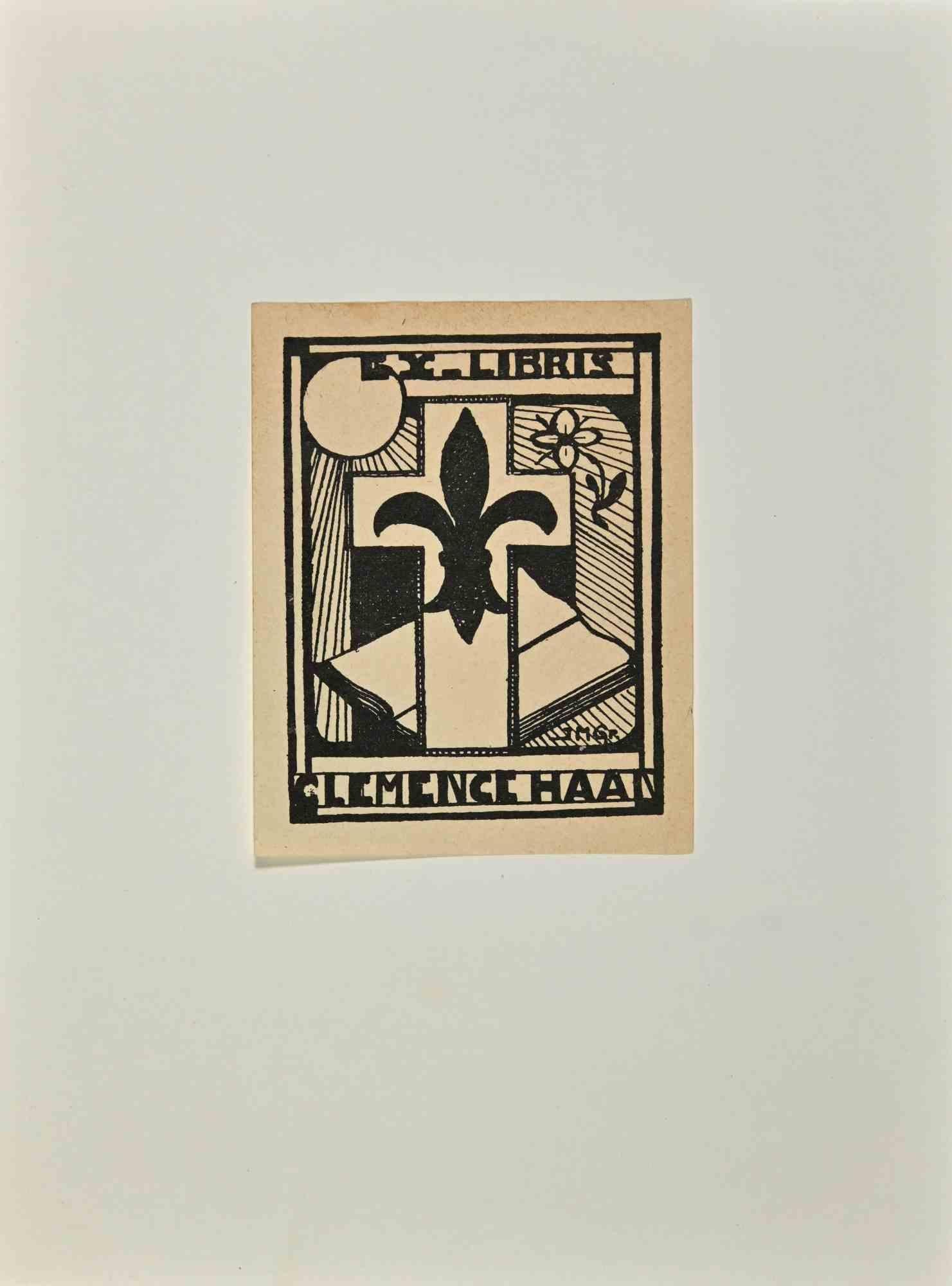 Unknown Figurative Print – Ex Libris – Clemence Haan – Holzschnitt – Mitte des 20. Jahrhunderts