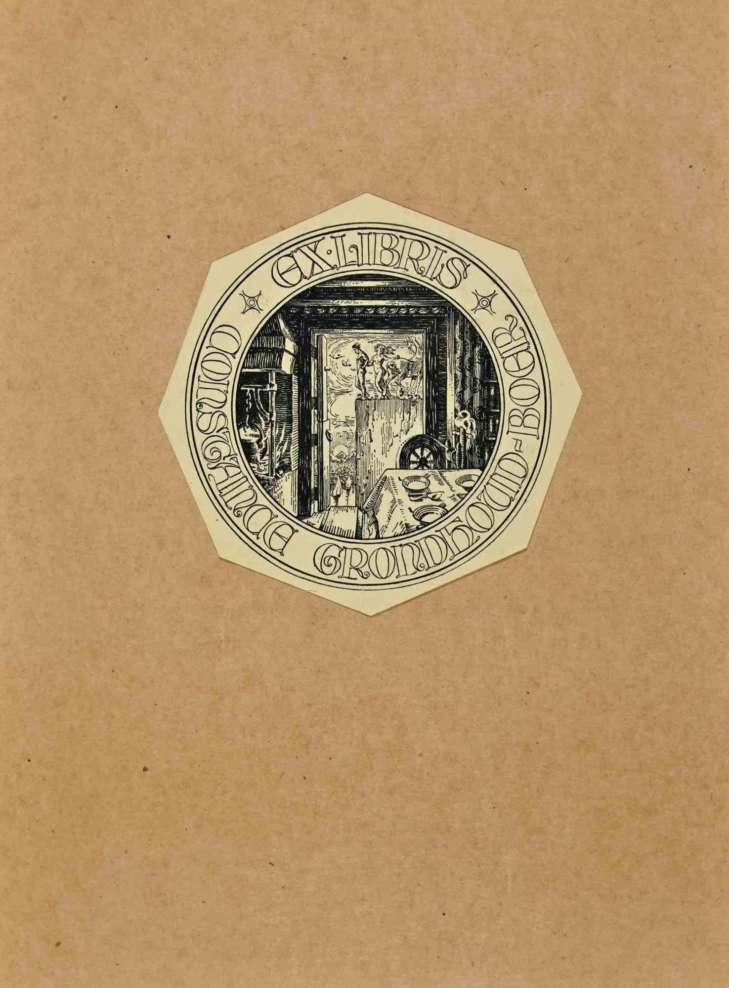  Ex Libris - Constance Grondfoud Boer - Gravure sur bois - Milieu du 20e siècle