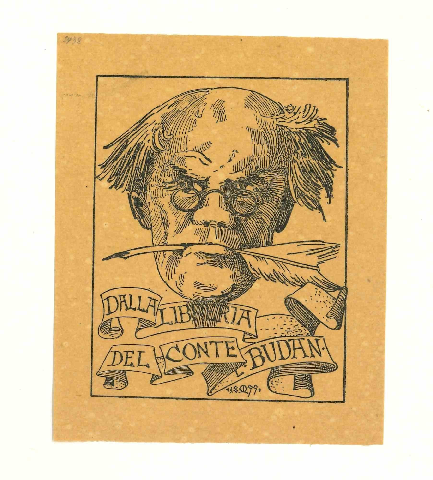 Unknown Figurative Print – Ex Libris Conte Budan – Original-Holzschnitt – 1899