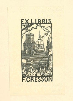 Ex Libris Cresson - xilografía original - Años 30
