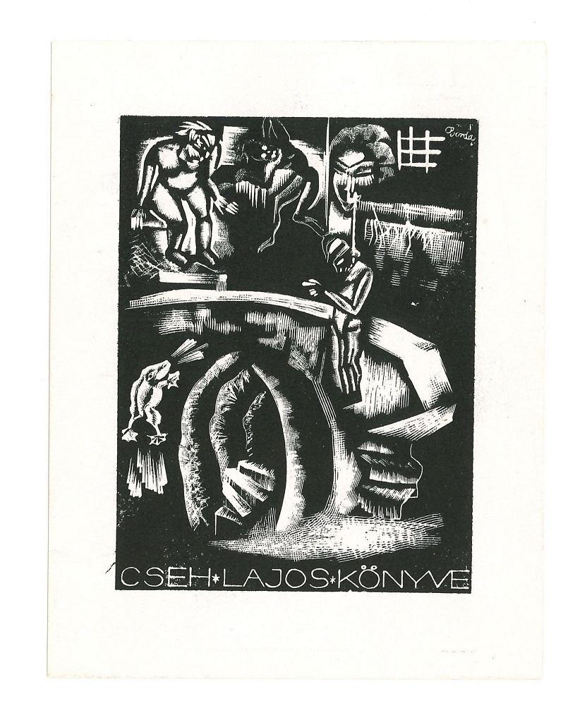 Libris Cseh Lajos Konive - Original Holzschnittdruck - Anfang des 20. Jahrhunderts