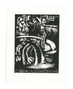 Ex Libris Cseh Lajos Konive - Stampa xilografica originale - Inizio XX secolo