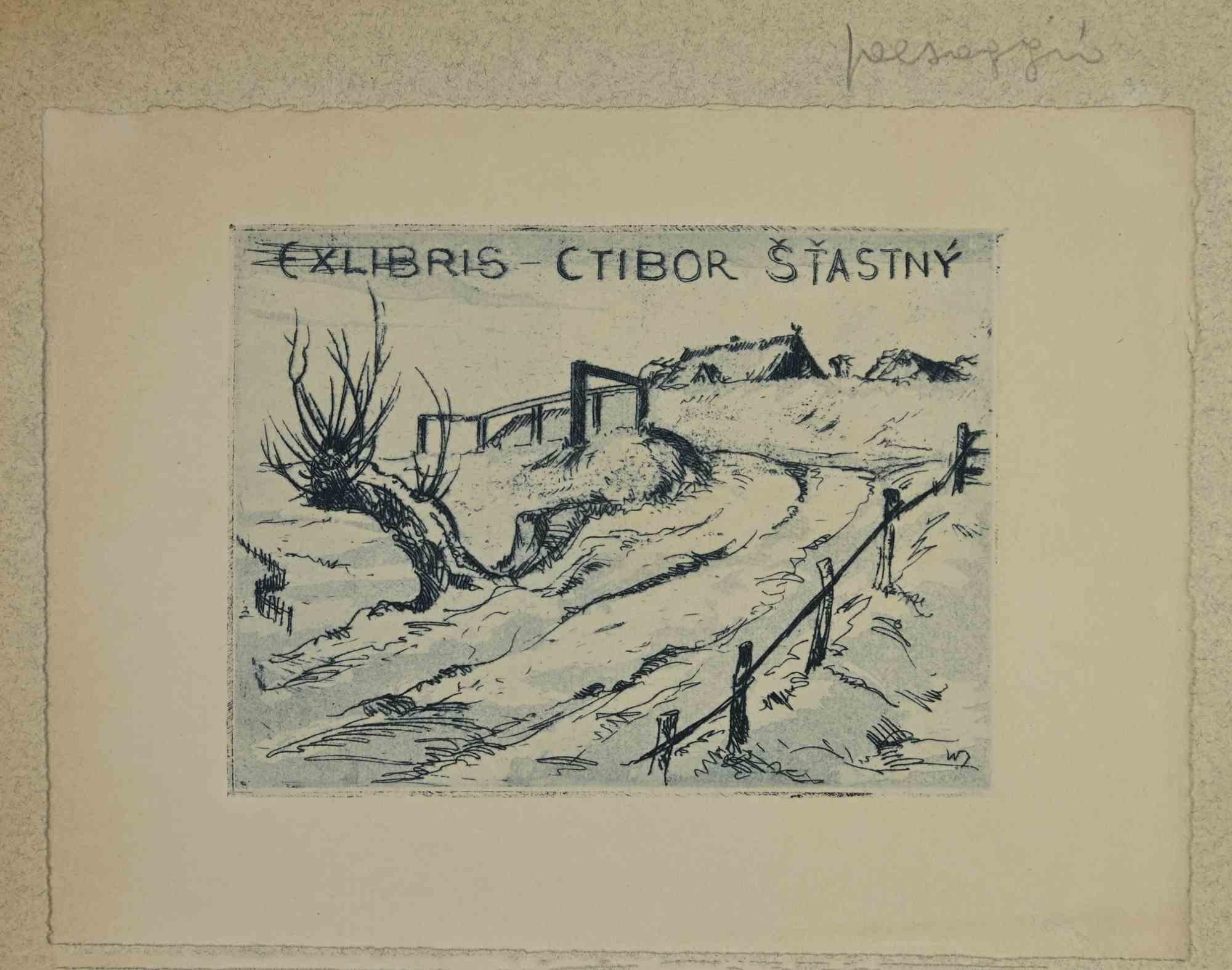 Unknown Figurative Print – Ex-Libris - Ctibor Štastny - Radierung - Anfang des 20.