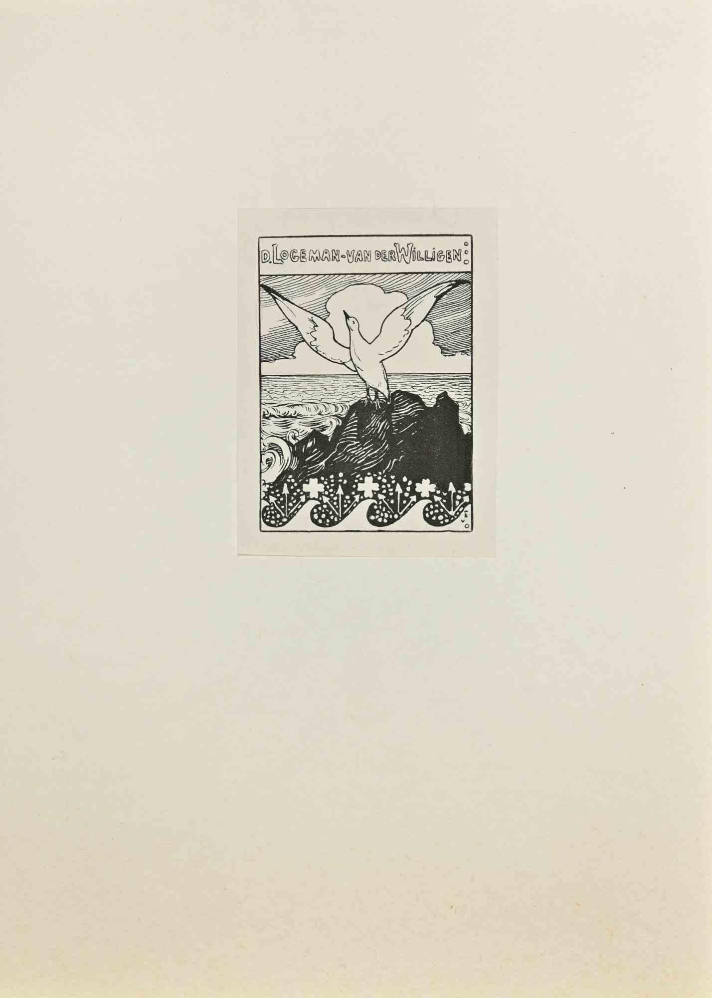 Figurative Print Unknown - Ex-Libris   - D. Logeman-Van Der Willigen - Gravure sur bois - Milieu du XXe siècle