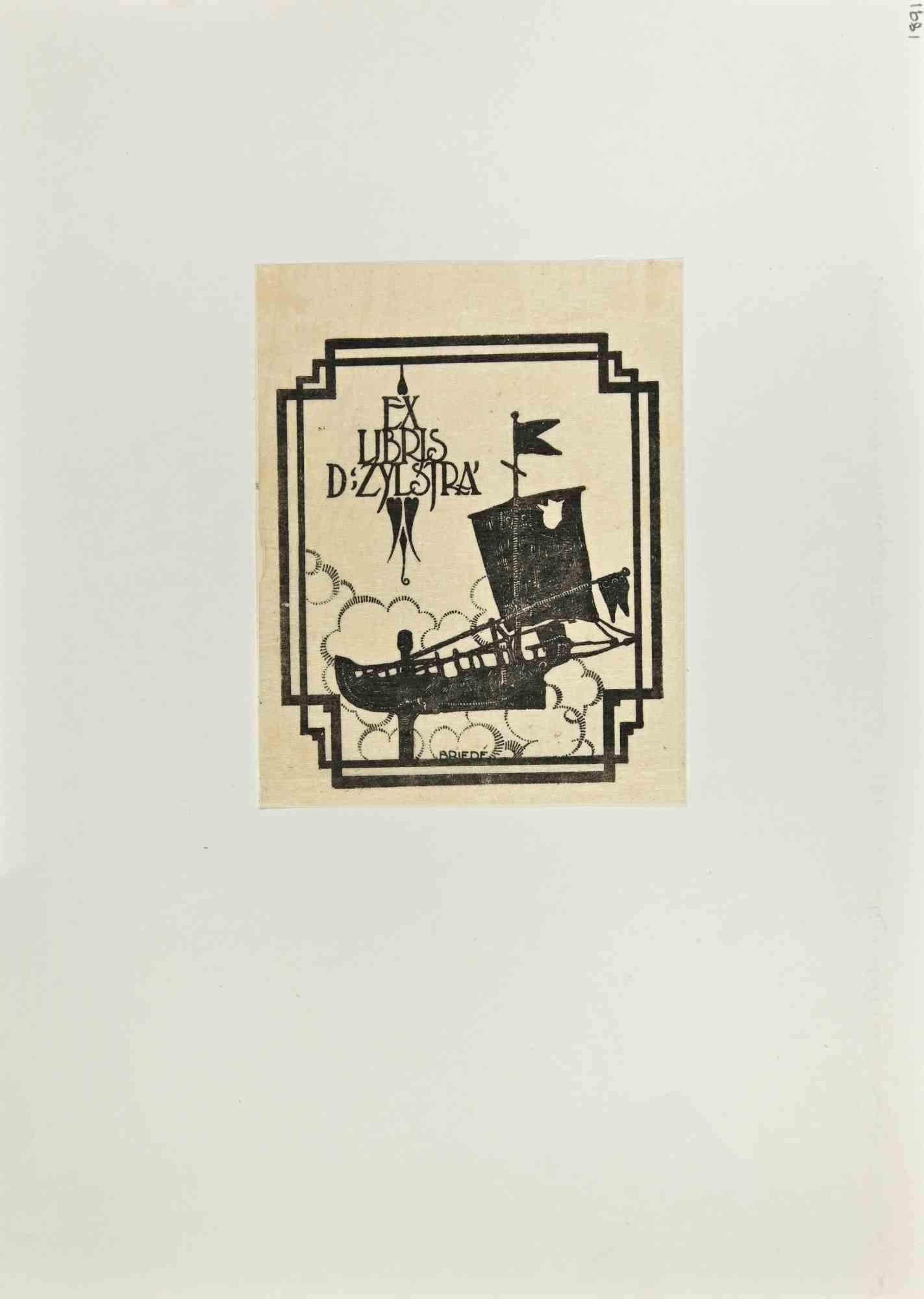 Figurative Print Unknown - Ex-Libris - D Zylstrà - Gravure sur bois - Milieu du XXe siècle