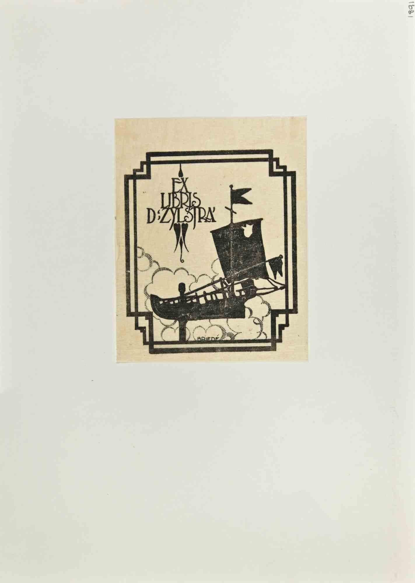 Unknown Figurative Print – Ex-Libris - D Zylstrà - Holzschnitt - Mitte 20. Jahrhundert