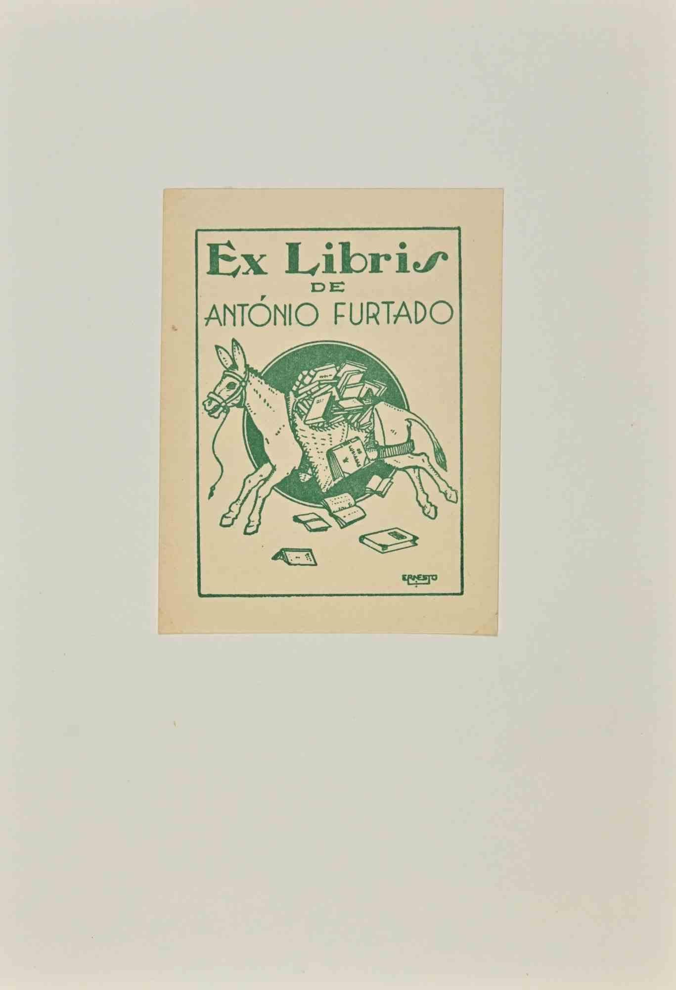 Unknown Figurative Print – Ex Libris  de Antònio Furtado - Holzschnitt - Mitte 20. Jahrhundert