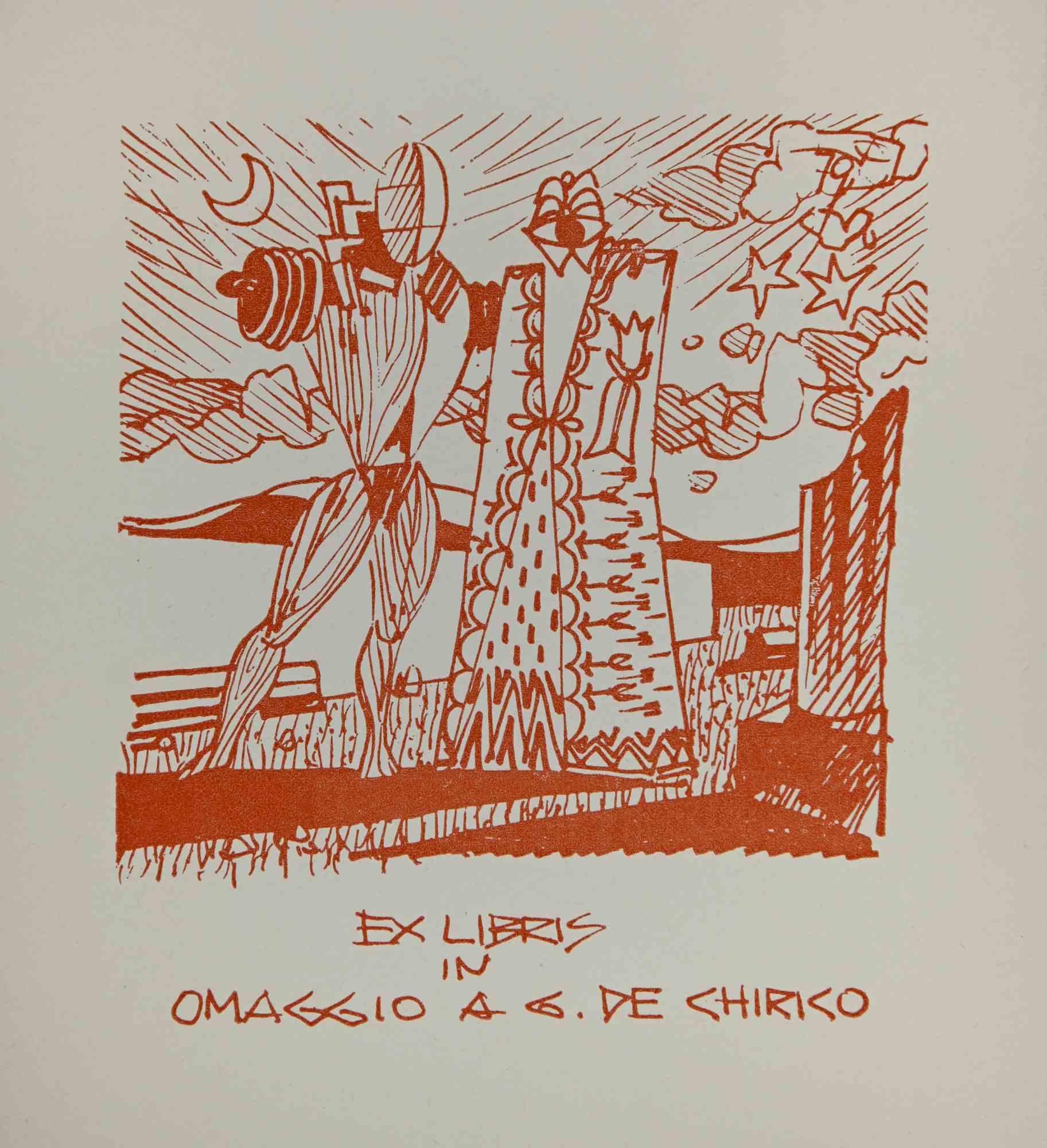 Unknown Figurative Print - Ex-Libris - De Chirico - woodcut - Mid 20th Century