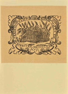 Vintage Ex Libris de Francisco Camp Rodon Valer - Woodcut Print - Mid-20th Century