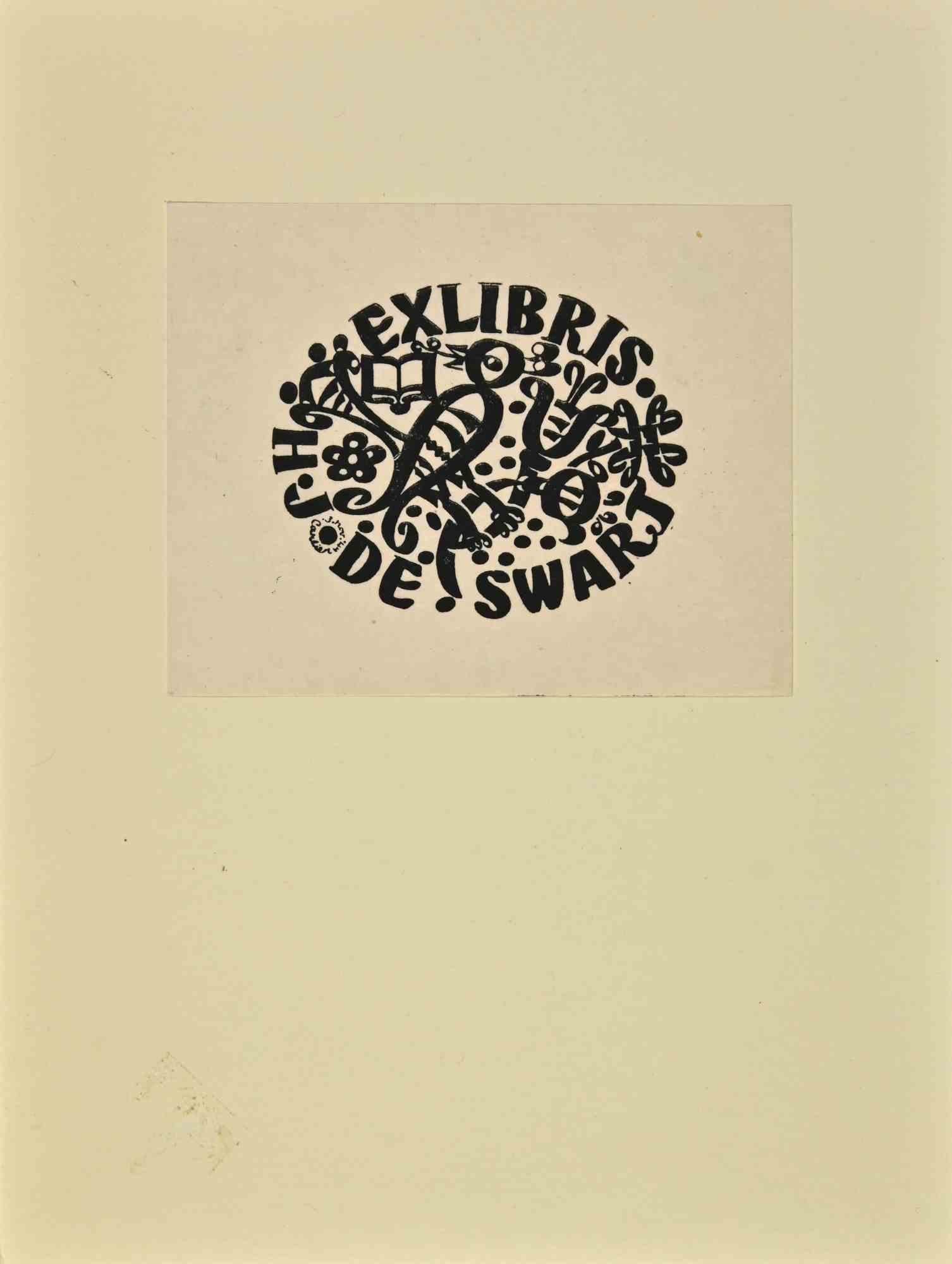Unknown Figurative Print - Ex Libris De Swart - Woodcut Print - Mid-20th Century