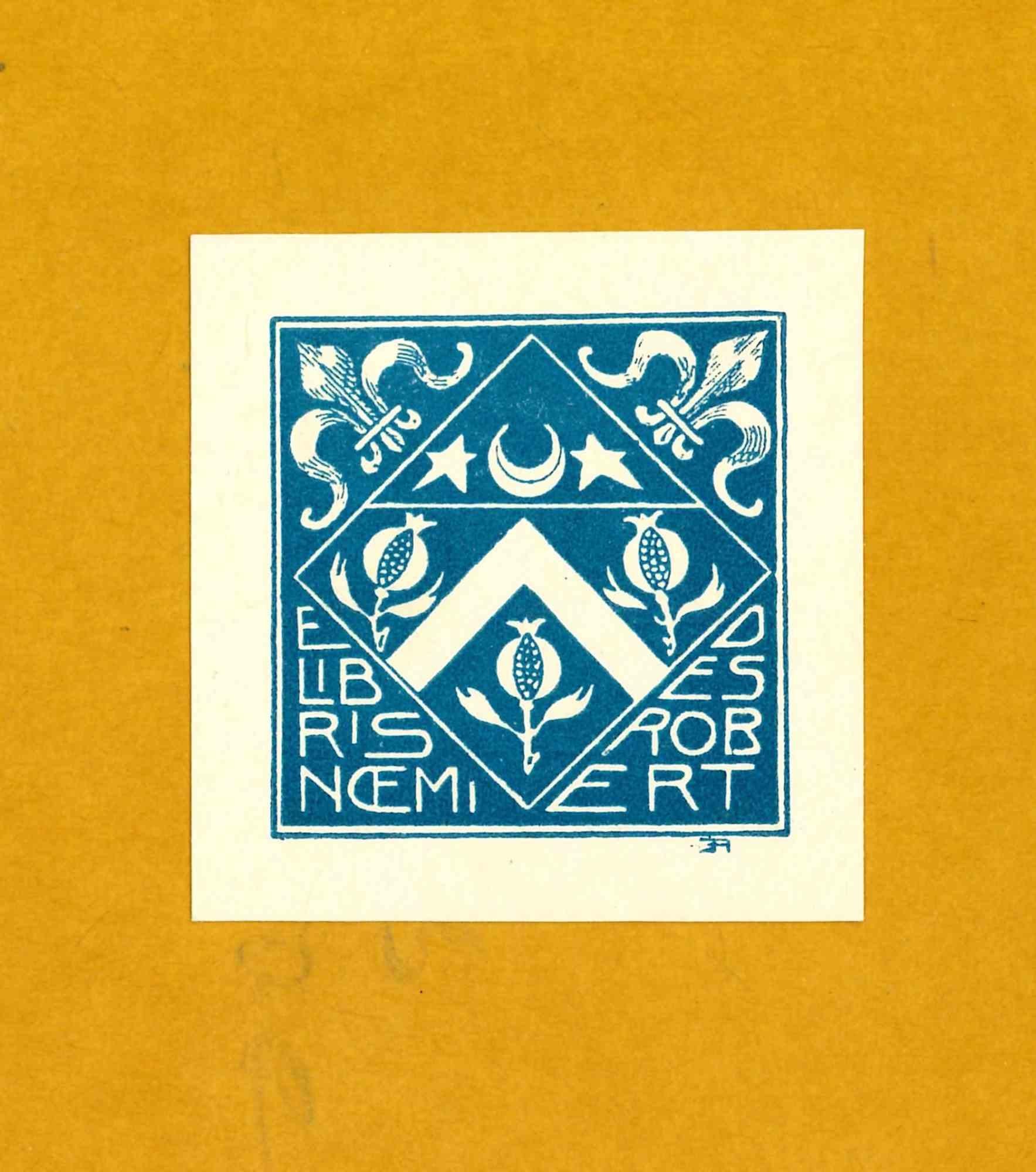 Ex Libris Desrobert - gravure sur bois originale - années 1950
