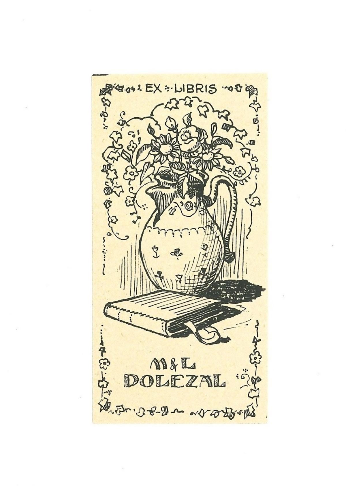 Unknown Still-Life Print – Libris Dolezal - Original Holzschnittdruck - Mitte des 20. Jahrhunderts