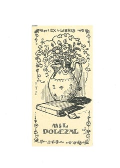 Vintage Ex Libris Dolezal - Woodcut Print - Mid-20th Century