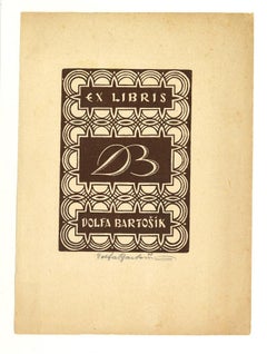 Ex Libris Dolfa Bartosik – Holzschnittdruck – Mitte des 20. Jahrhunderts