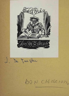 Vintage Ex-Libris - Don Chisciotte - Woodcut Print - Mid-20th Century