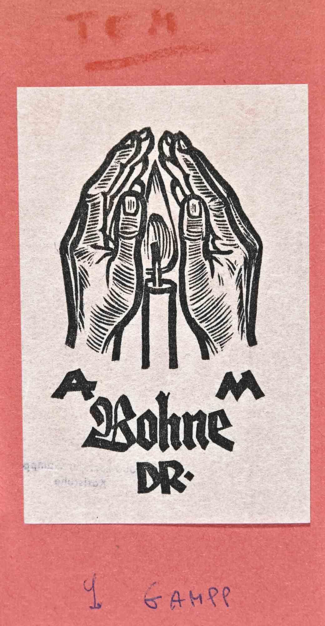 Unknown Figurative Print - Ex Libris - DR. Agrohne - Woodcut - Mid 20th Century