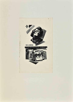 Ex Libris - Dr Enrique Saez - Woodcut - Mid 20th Century