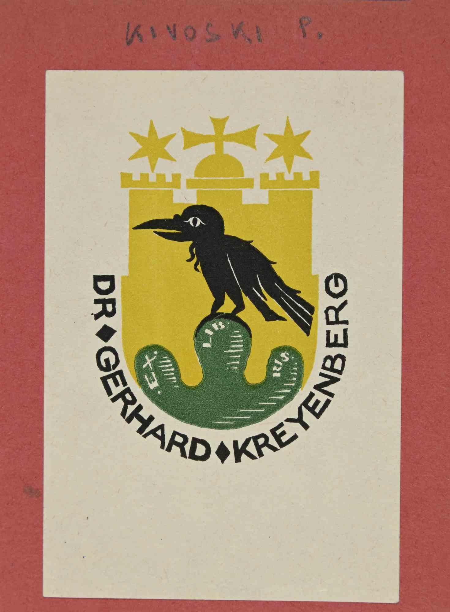 Unknown Figurative Print – Ex libris - Dr. Gerhard Kreyenberg - Holzschnitt - Mitte des 20. Jahrhunderts