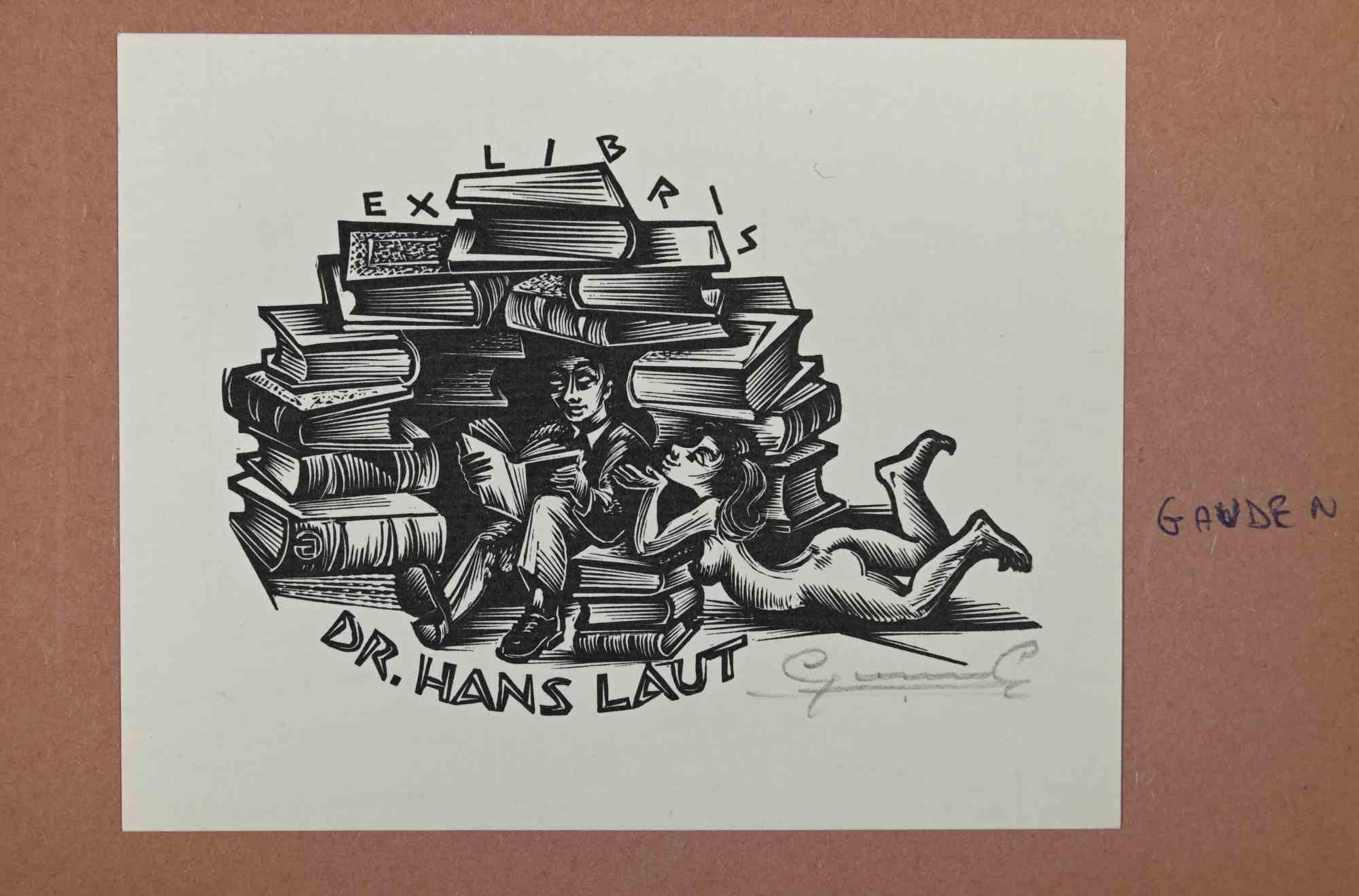 Unknown Figurative Print - Ex-Libris - Dr Hans Laut - Woodcut - Mid 20th Century