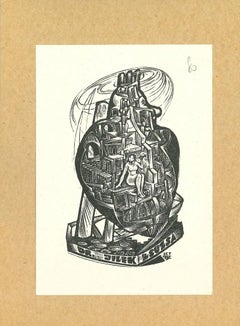 Ex Libris Dr. Jilek Zsuzsa - Impression originale sur bois - Début du 20e siècle