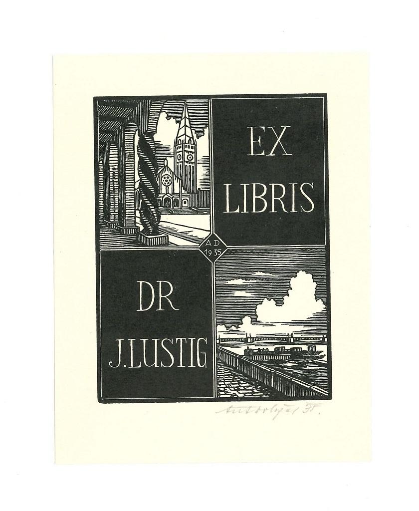 Unknown Figurative Print - Ex Libris Dr. Lustig - Original Woodcut Print - 1935