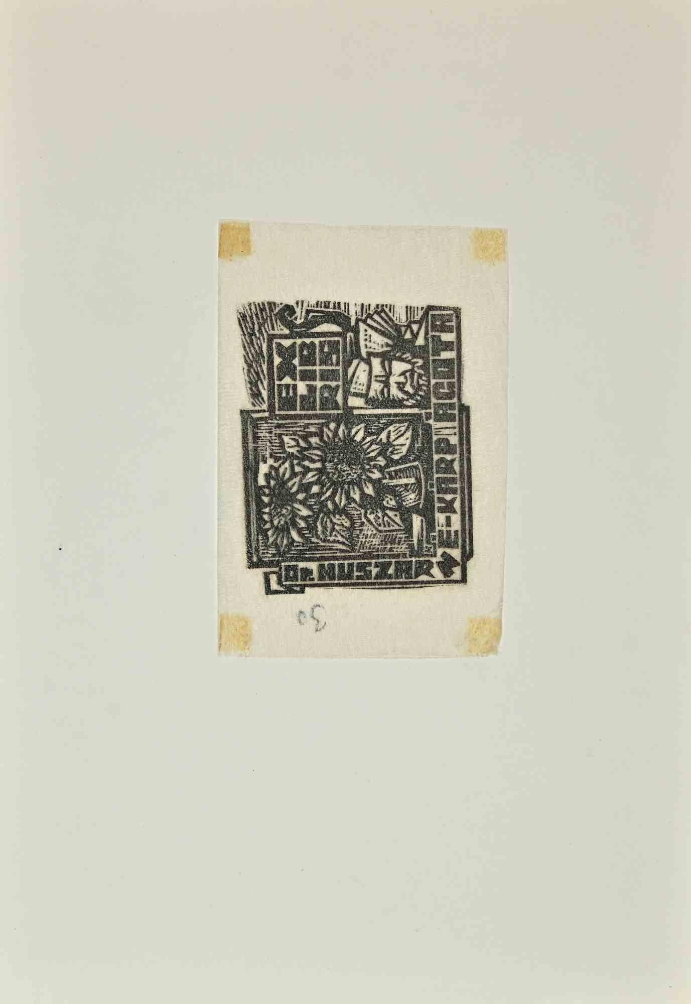 Unknown Figurative Print – Ex Libris Dr. Nuszar – Holzschnitt – 1936