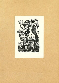 Ex Libris Dr. Semsey Andor - Original Woodcut Print - Mid-20th Century