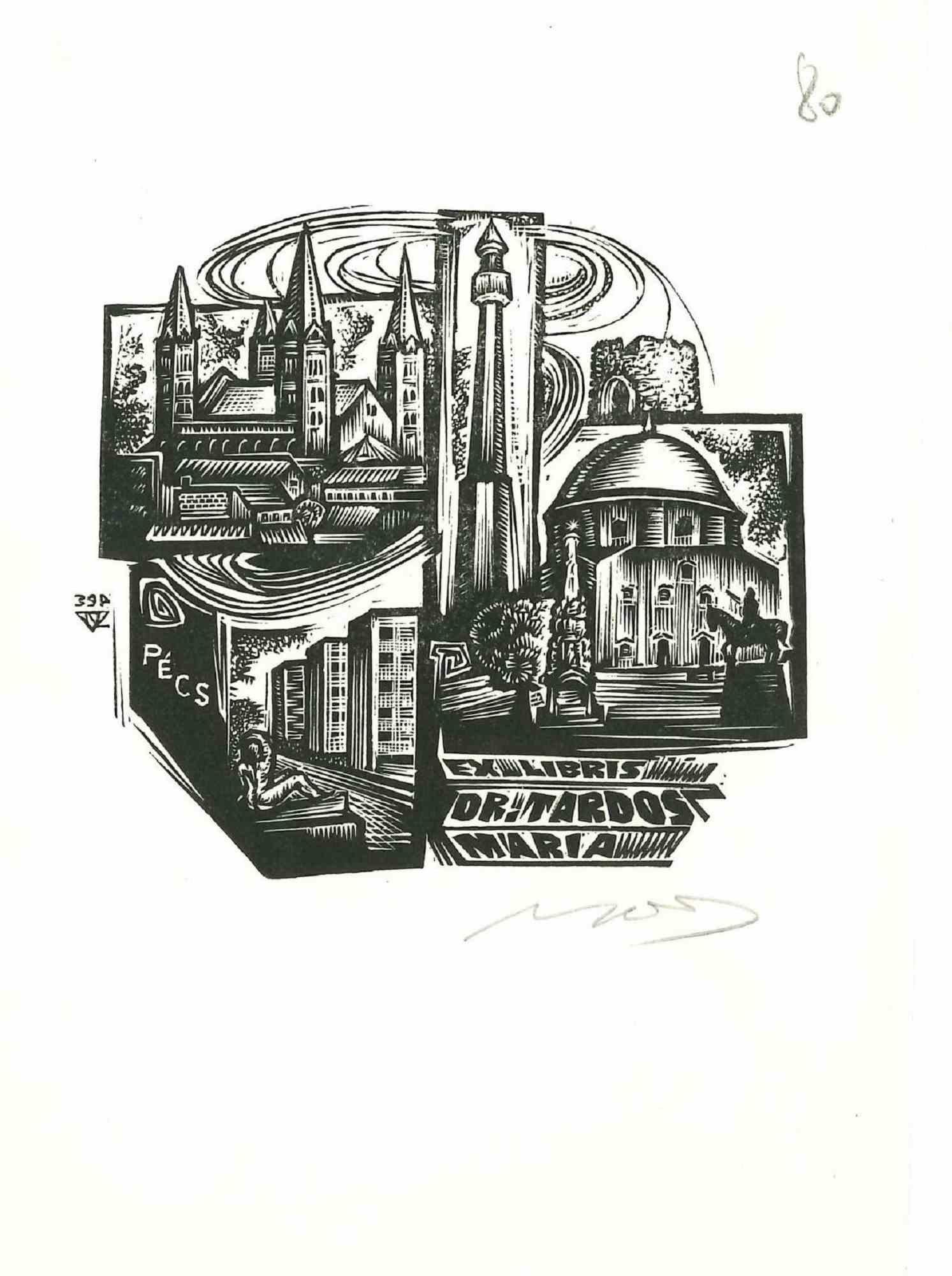 Unknown Figurative Print – Libris Dr. Tardos - Original Holzschnitt - Mitte des 20. Jahrhunderts