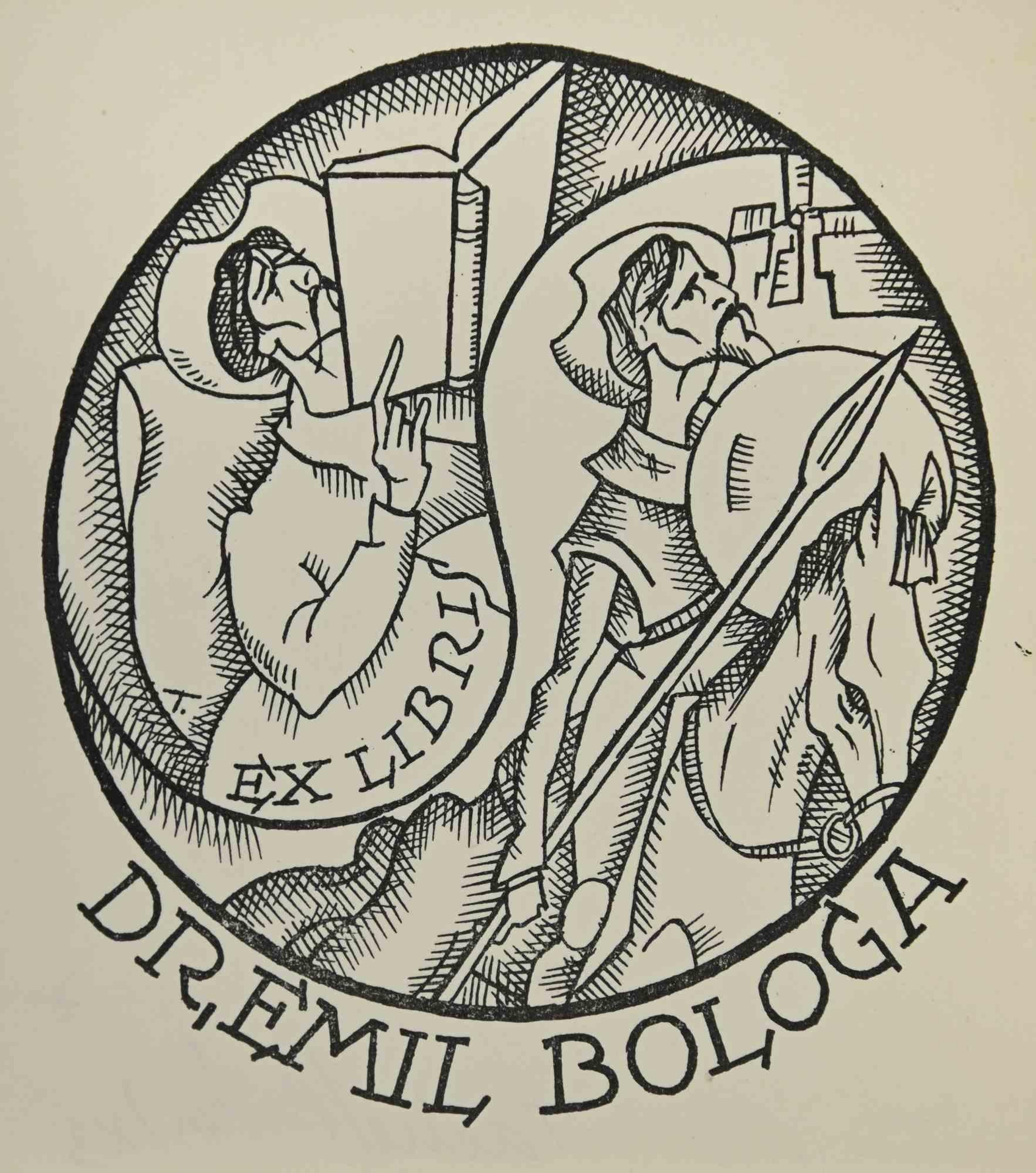 Unknown Figurative Print – Ex-Libris – Dr.Emil Bologa – Holzschnitt – Mitte des 20. Jahrhunderts