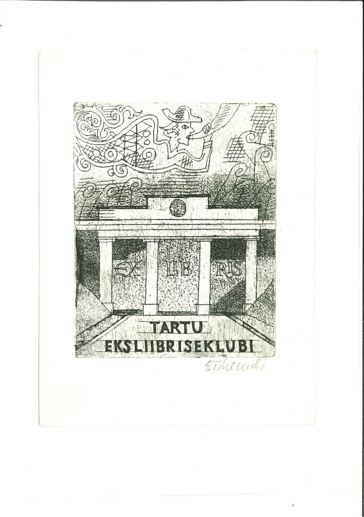 Unknown Figurative Print - Ex Libris Eklubi - Original Etching - Mid-20th Century