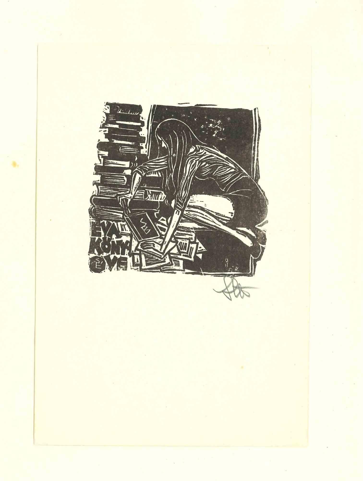 Unknown Figurative Print – Libris Eva Konyove - Original Holzschnitt - 1920 ca