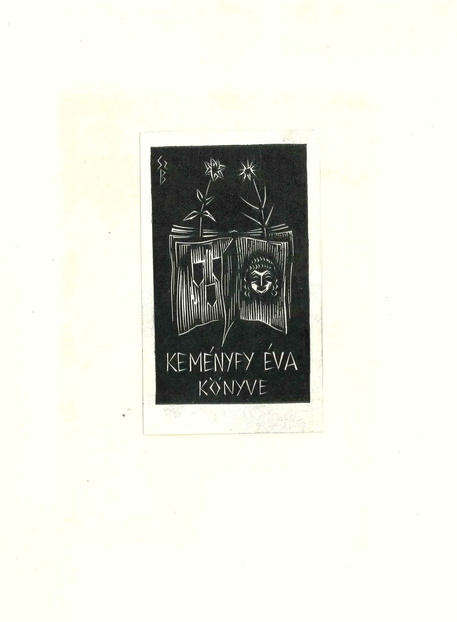 Ex Libris Eva Konyve - gravure sur bois originale - années 1960