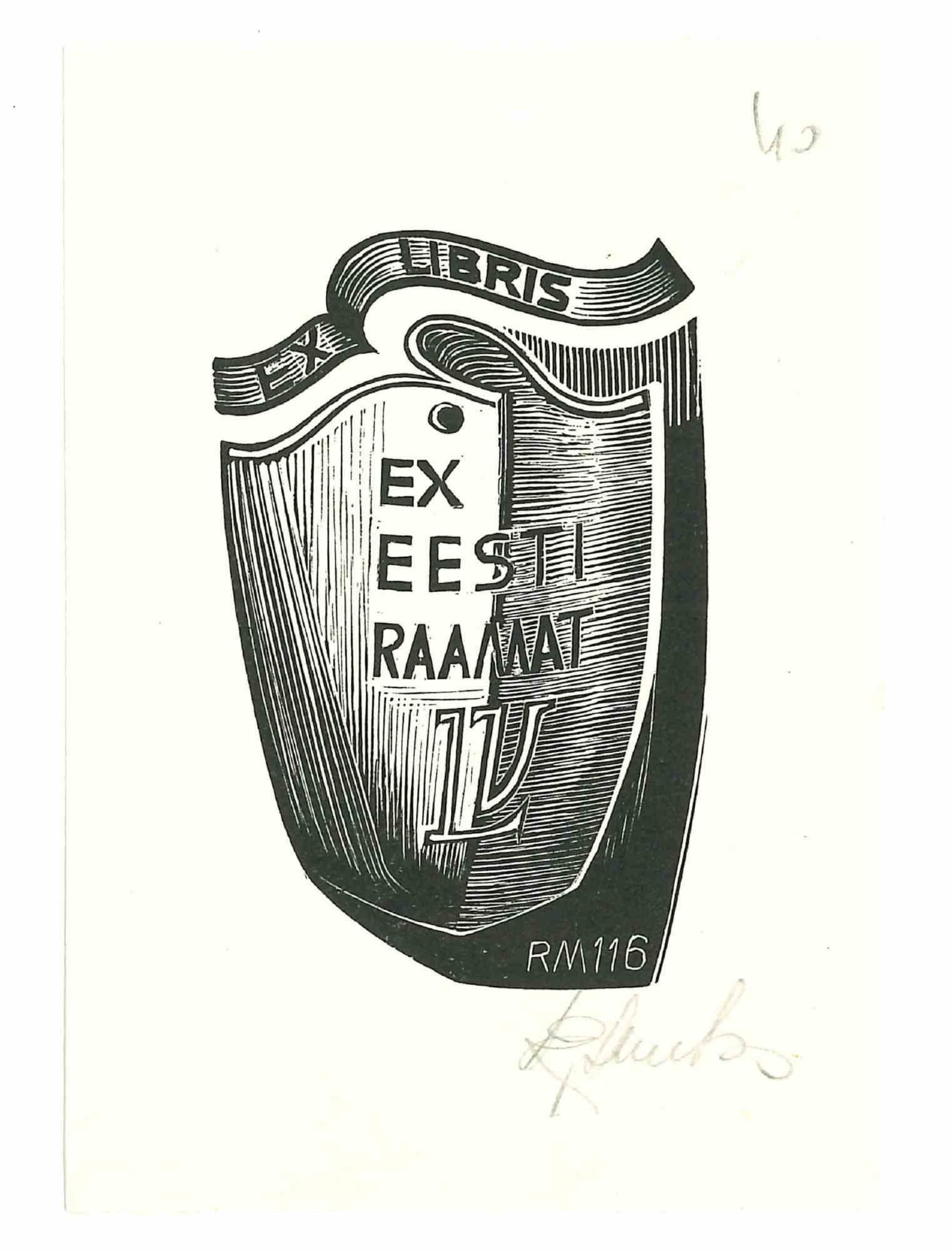 Unknown Figurative Print - Ex Libris Ex Eesti - Original Woodcut - 1950