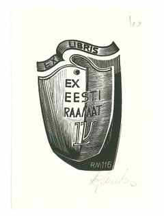 Vintage Ex Libris Ex Eesti - Original Woodcut - 1950