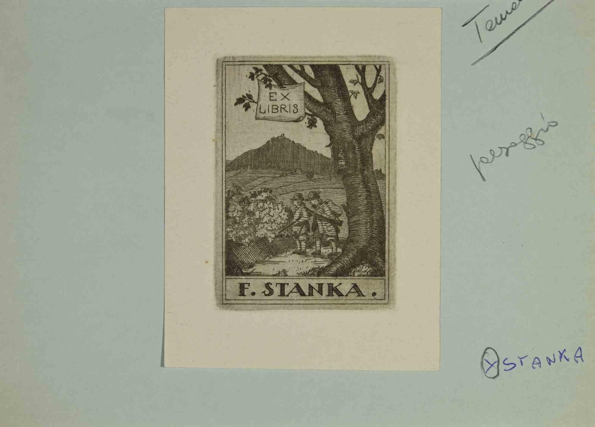 Unknown Figurative Print – Ex-Libris  F. Stanka – Radierung – frühes 20. Jahrhundert